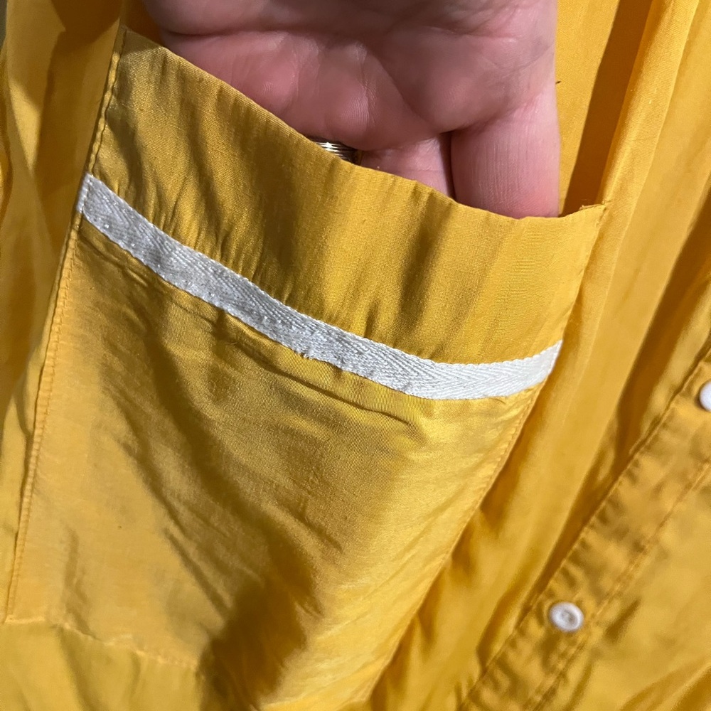 Yellow Button-Up House Dress with White Accents - Picture 5 of 16